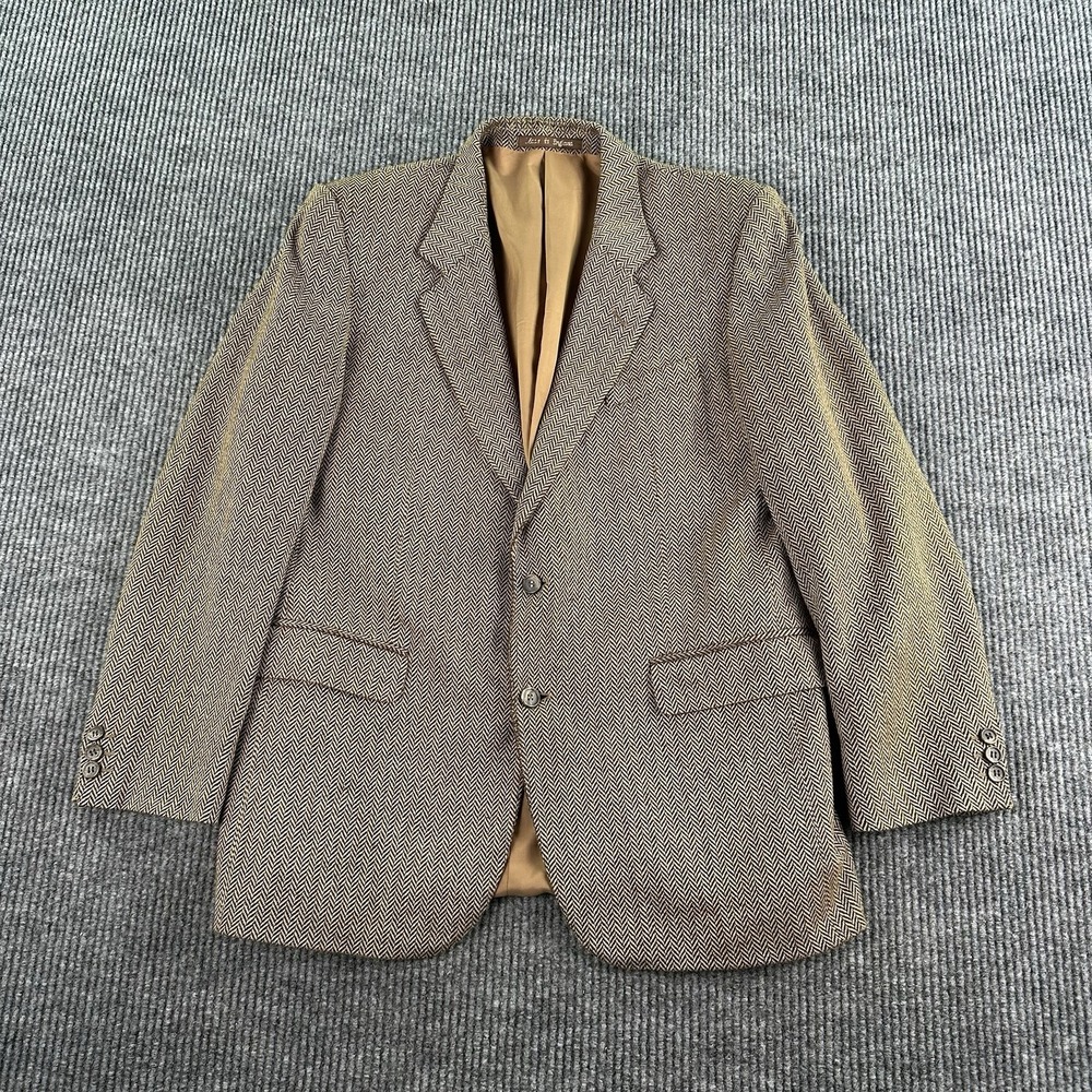 Vintage Gainsborough Sport Coat Men 42R Taupe Cashmere Herringbone Scottish